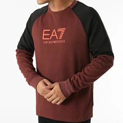 Grosses soldes 👏 Sweat Crewneck 6KPM41-PJANZ Bordeaux Noir de EA7 Emporio Armani 😍