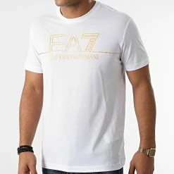 Meilleure vente ✔️ Tee 👕 Shirt 6KPT19-PJM9Z Blanc Doré de EA7 Emporio Armani 👍