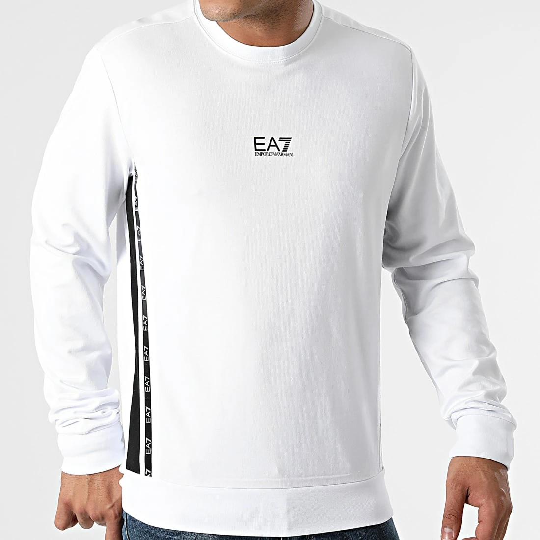 Bon marché 🎉 Sweat Crewneck A Bandes 6KPM66-PJ05Z Blanc de EA7 Emporio Armani 🎁 – Image 3