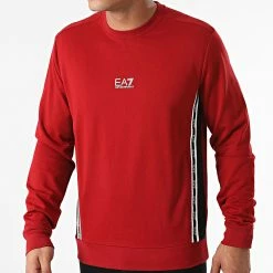 De gros 😍 Sweat Crewneck A Bandes 6KPM66-PJ05Z Rouge Foncé de EA7 Emporio Armani ✔️