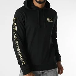 Promo 🥰 Sweat Capuche 8NPM18-PJ05Z Noir Doré de EA7 Emporio Armani 🎉
