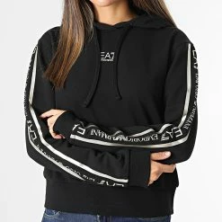 Acheter ⌛ Sweat Capuche Femme A Bandes 6KTM08-TJAVZN Noir Doré de EA7 Emporio Armani 🎁