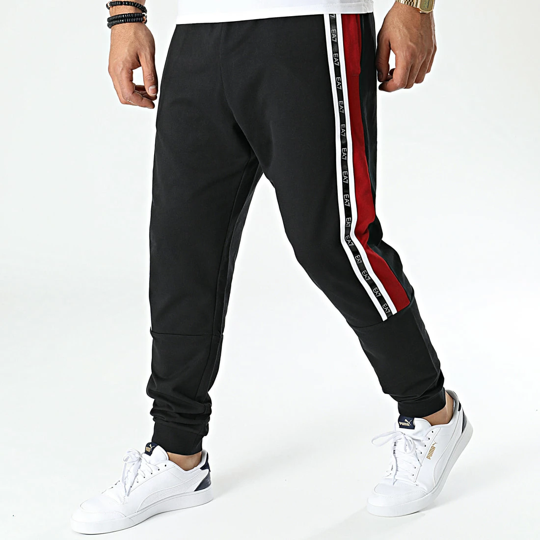 Meilleure vente ✨ Pantalon Jogging A Bandes 6KPP65-PJ05Z Noir Rouge de EA7 Emporio Armani 🎁