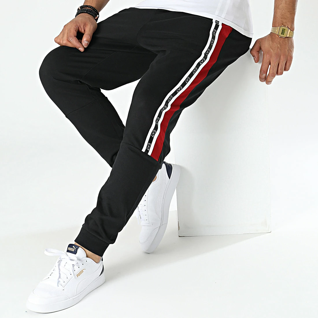 Meilleure vente ✨ Pantalon Jogging A Bandes 6KPP65-PJ05Z Noir Rouge de EA7 Emporio Armani 🎁 – Image 3