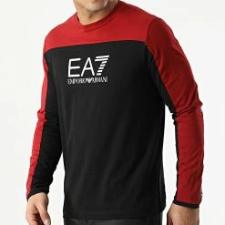 Vente flash ⭐ Tee 👚 Shirt Manches Longues 6KPT11-PJ7CZ Rouge Noir de EA7 Emporio Armani 👏