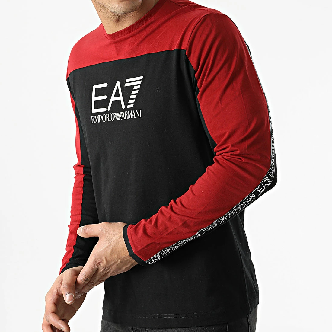 Vente flash ⭐ Tee 👚 Shirt Manches Longues 6KPT11-PJ7CZ Rouge Noir de EA7 Emporio Armani 👏 – Image 3