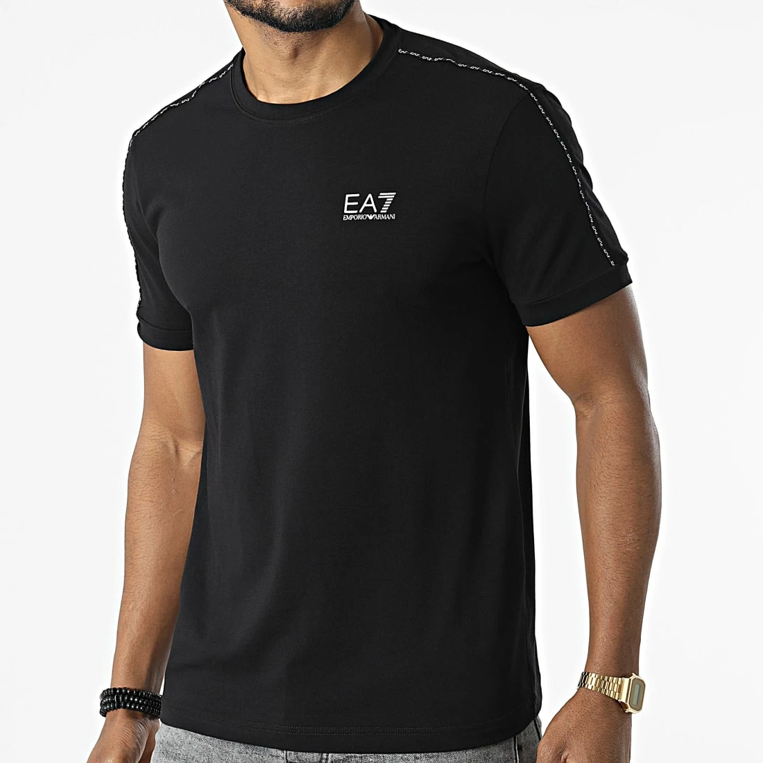 Meilleure affaire 🧨 Tee 👕 Shirt A Bandes 3LPT31-PJFUZ Noir de EA7 Emporio Armani ✨