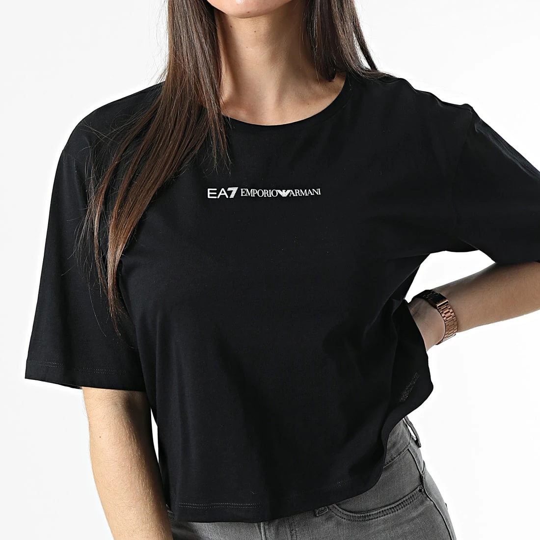 Meilleur prix 🛒 Tee 👚 Shirt Femme Crop 3LTT21 Noir de EA7 Emporio Armani 🥰