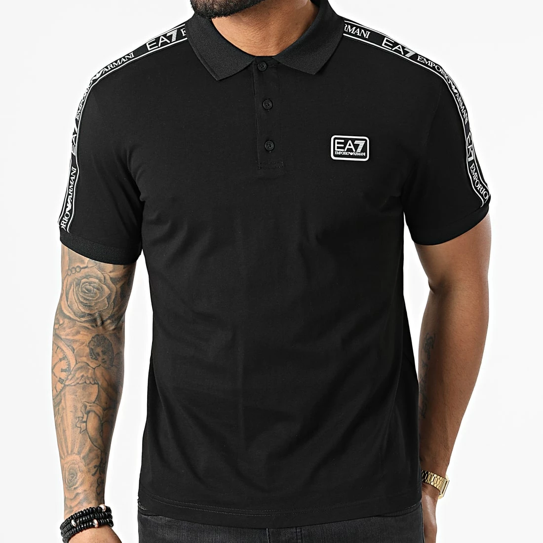 Nouveau 🛒 Polo Manches Courtes A Bandes 3LPF20-PJ02Z Noir de EA7 Emporio Armani 🛒 – Image 3
