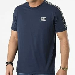 Meilleur prix 🔥 Tee 👕 Shirt A Bandes 3LPT18 Bleu Marine de EA7 Emporio Armani ✨