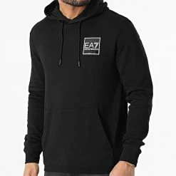 Bon marché ❤️ Sweat Capuche 3LPM51-PJEQZ Noir de EA7 Emporio Armani 🔔