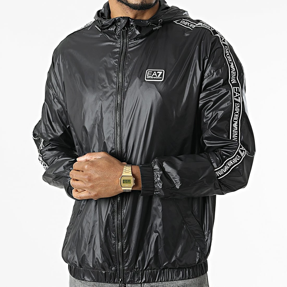 Bon marché 👏 Coupe-Vent A Bandes 3LPB29-PNR4Z Noir de EA7 Emporio Armani 🔥 – Image 3