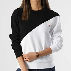 Nouveau 🎁 Sweat Crewneck Femme 3LTM02-TJCZZ Blanc Noir de EA7 Emporio Armani 🧨