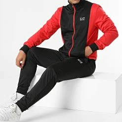 Tout neuf 🔥 Ensemble Veste Zippée Et Pantalon Jogging 3LPV63-PJ08Z Noir Rouge de EA7 Emporio Armani 💯