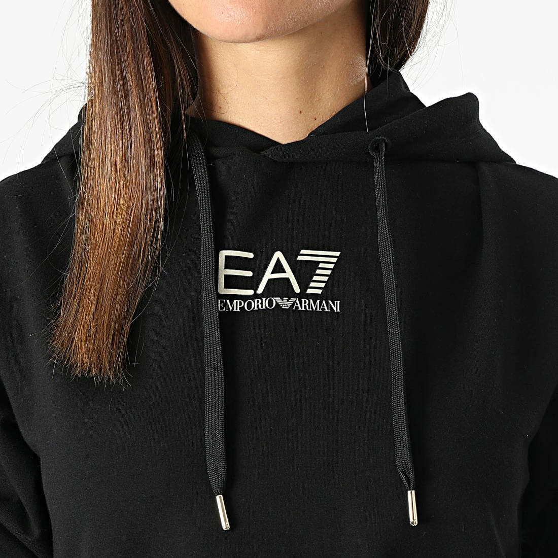De gros 💯 Sweat Capuche Crop Femme 3LTM09-TJCQZ Noir Doré de EA7 Emporio Armani ❤️ – Image 2