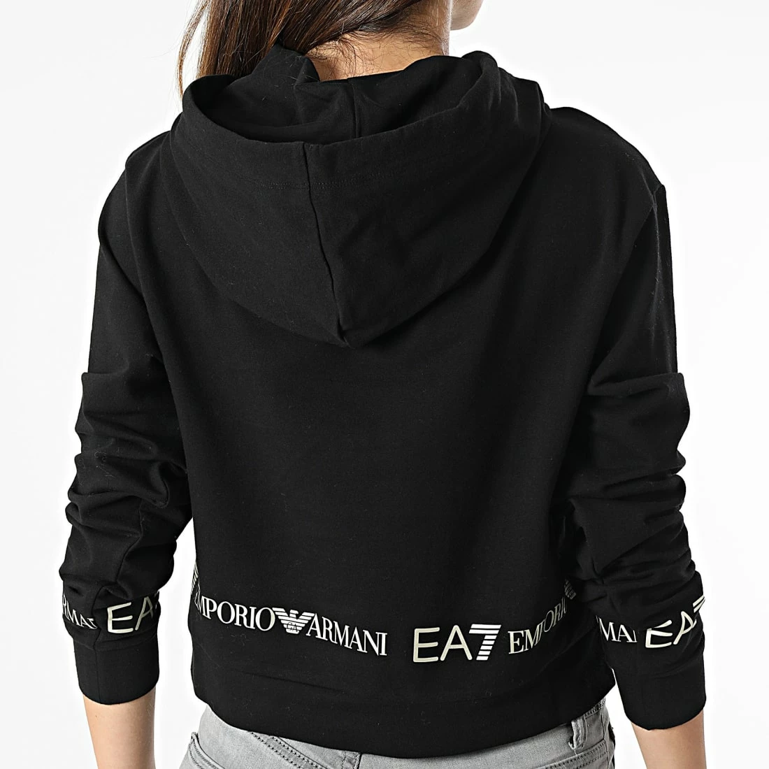 De gros 💯 Sweat Capuche Crop Femme 3LTM09-TJCQZ Noir Doré de EA7 Emporio Armani ❤️ – Image 4