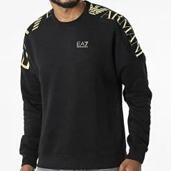 Le moins cher 😀 Sweat Crewneck 6LPM54-PJHLZ Noir Doré de EA7 Emporio Armani 💯