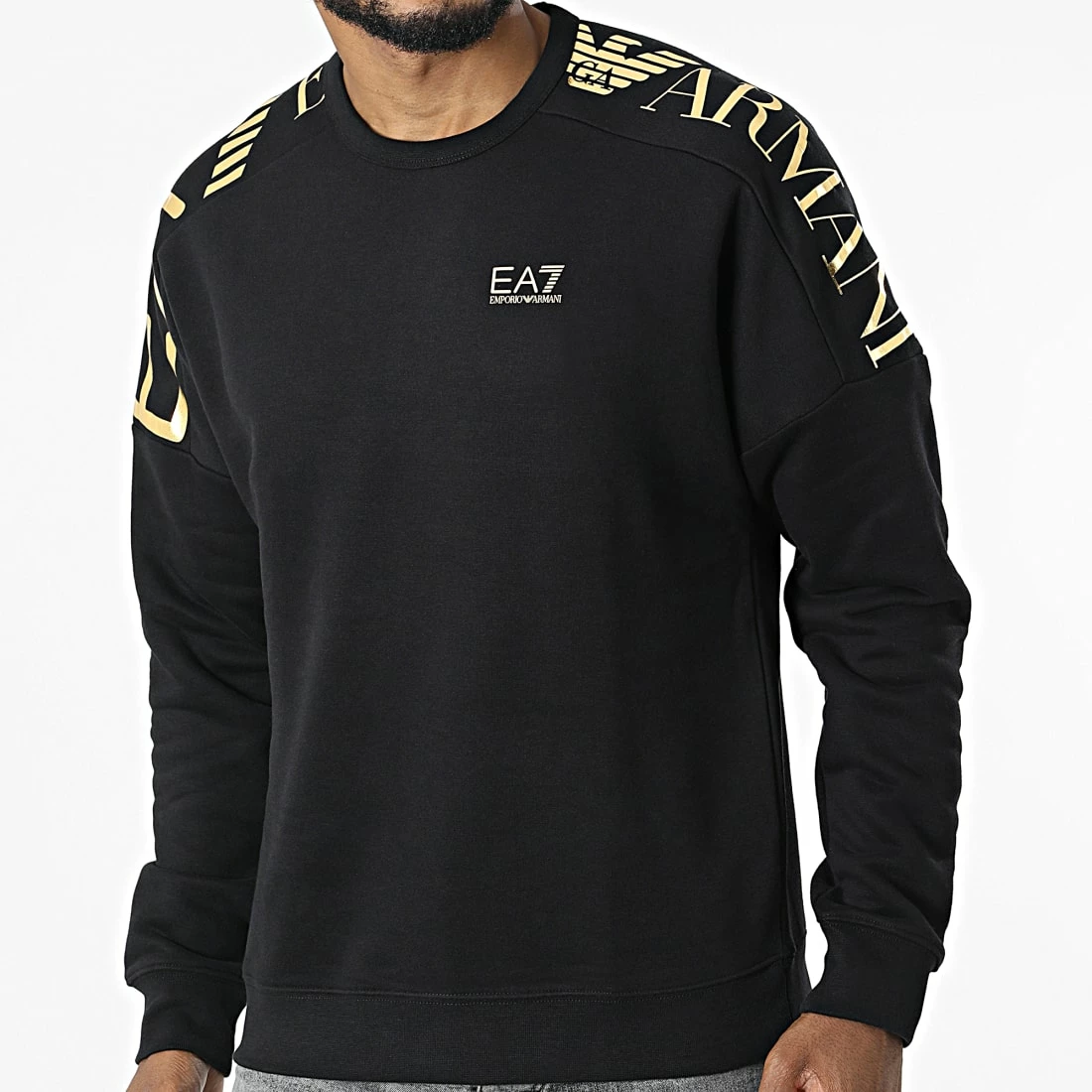 Le moins cher 😀 Sweat Crewneck 6LPM54-PJHLZ Noir Doré de EA7 Emporio Armani 💯
