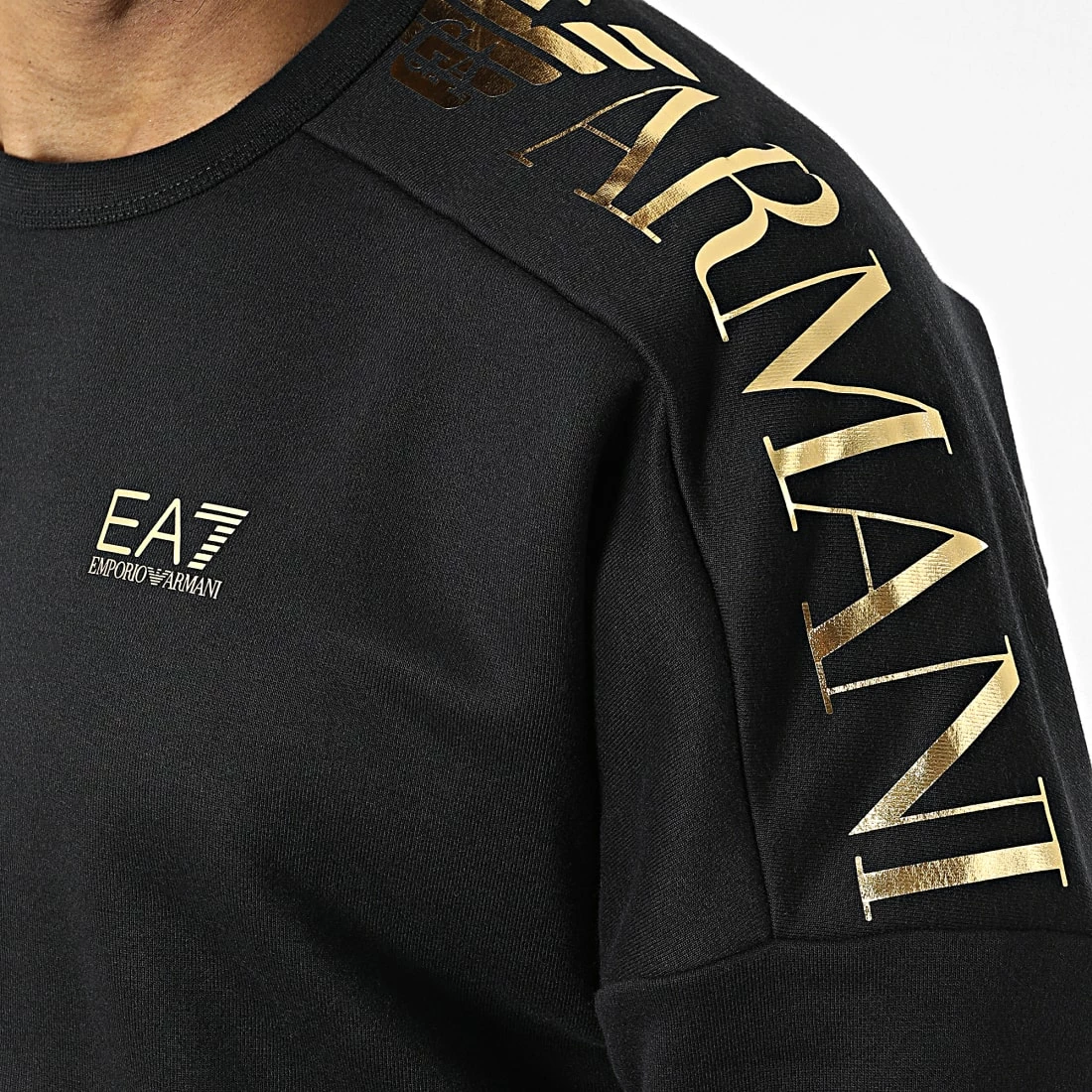 Le moins cher 😀 Sweat Crewneck 6LPM54-PJHLZ Noir Doré de EA7 Emporio Armani 💯 – Image 2