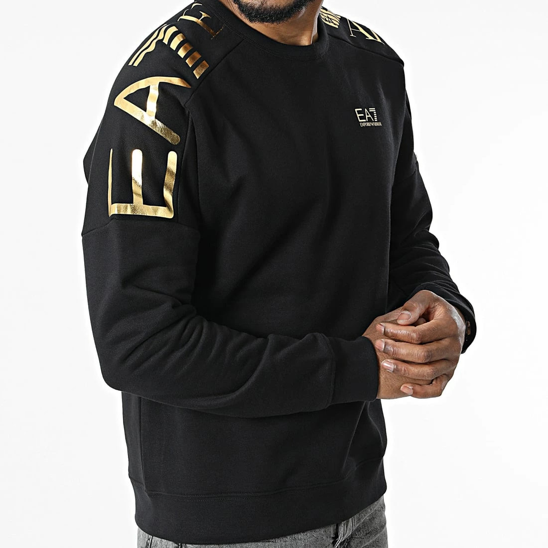 Le moins cher 😀 Sweat Crewneck 6LPM54-PJHLZ Noir Doré de EA7 Emporio Armani 💯 – Image 3