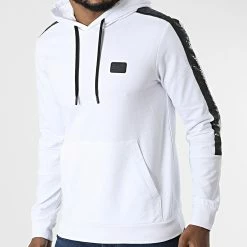 Meilleure vente 🔥 Sweat Capuche A Bandes 6LPM44-PJ05Z Blanc Réfléchissant Iridescent de EA7 Emporio Armani 🎁