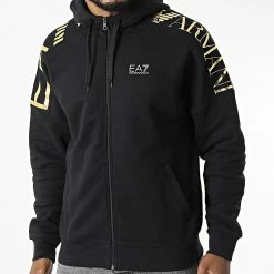 De gros 🔔 Sweat Zippé Capuche 6LPM56-PJHLZ Noir Doré de EA7 Emporio Armani 🎉