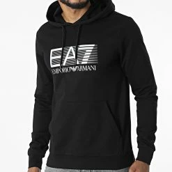 Grosses soldes 🧨 Sweat Capuche 6LPM62-PJ05Z Noir Argenté de EA7 Emporio Armani ✨