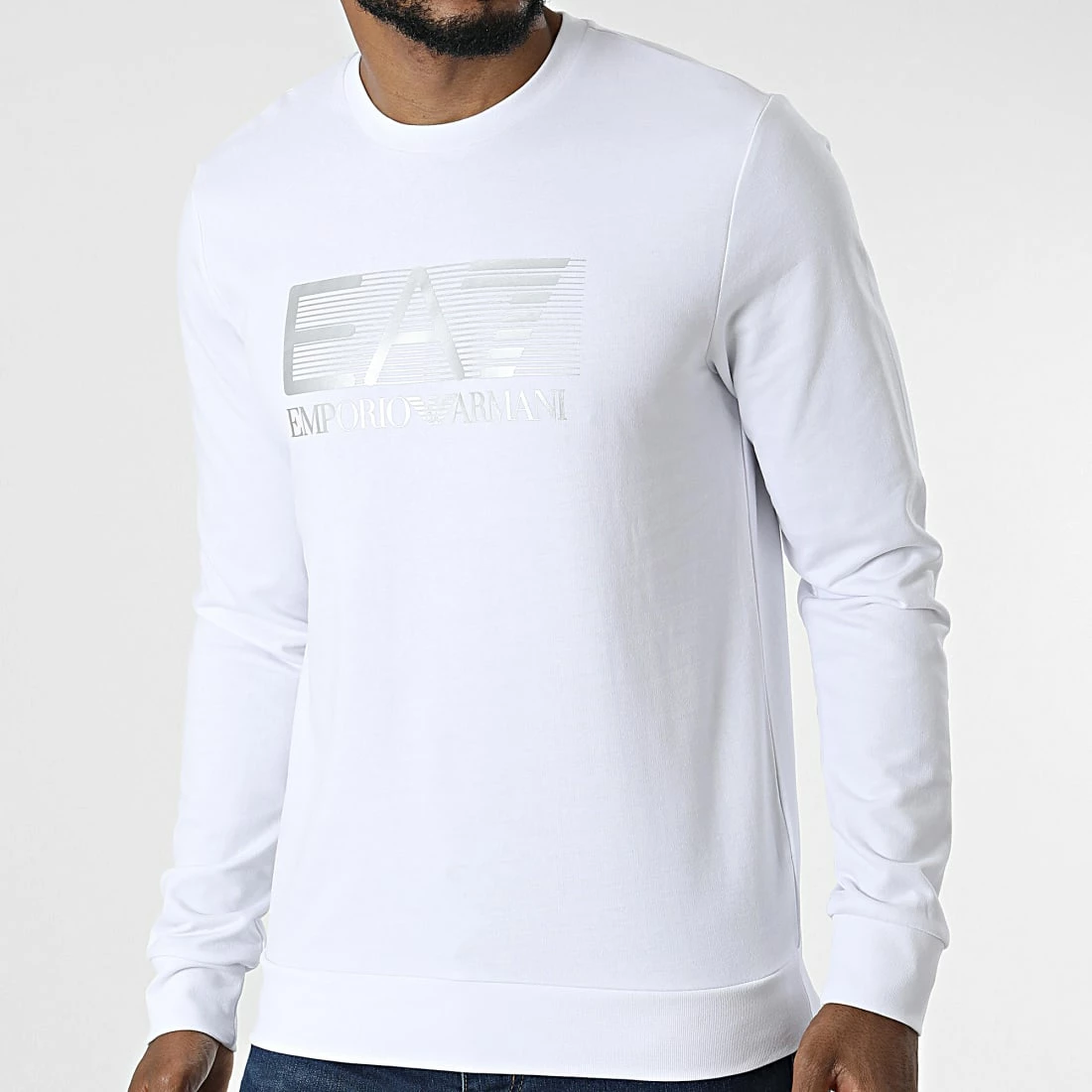 Vente flash 🤩 Sweat Crewneck 6LPM60-PJ05Z Blanc Argenté de EA7 Emporio Armani 😉