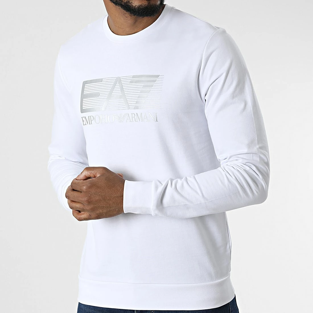 Vente flash 🤩 Sweat Crewneck 6LPM60-PJ05Z Blanc Argenté de EA7 Emporio Armani 😉 – Image 3