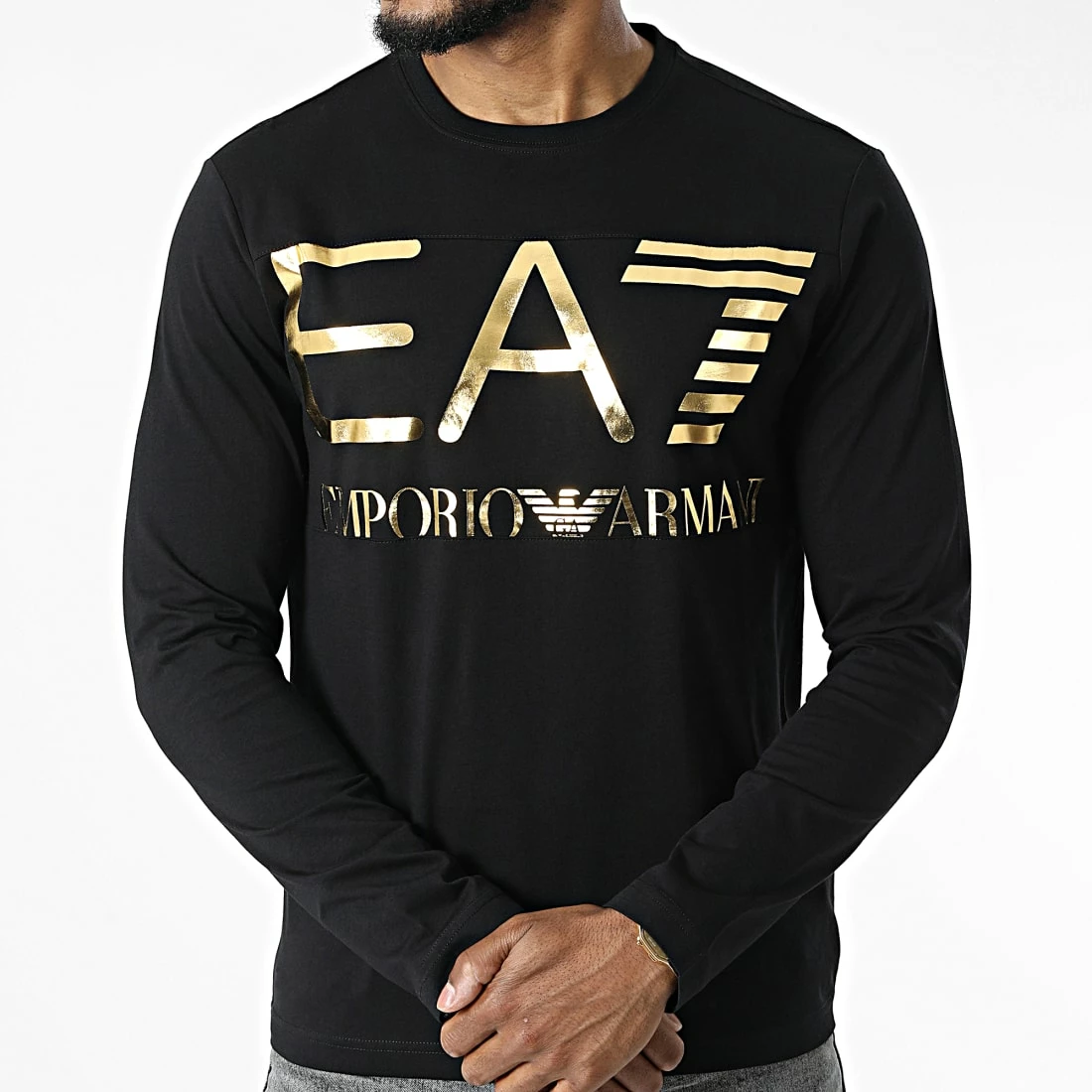Meilleure affaire 🎁 Tee 👚 Shirt Manches Longues 6LPT25-PJ7CZ Noir Doré de EA7 Emporio Armani 💯 – Image 3