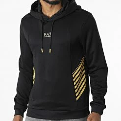 Meilleure vente ⭐ Sweat Capuche 6LPM03-PJ16Z Noir Doré de EA7 Emporio Armani 🎉