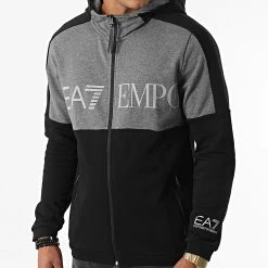 Meilleure affaire 🌟 Sweat Zippé Capuche Réfléchissant 6LPM18-PJEQZ Noir Gris Chiné de EA7 Emporio Armani 🥰