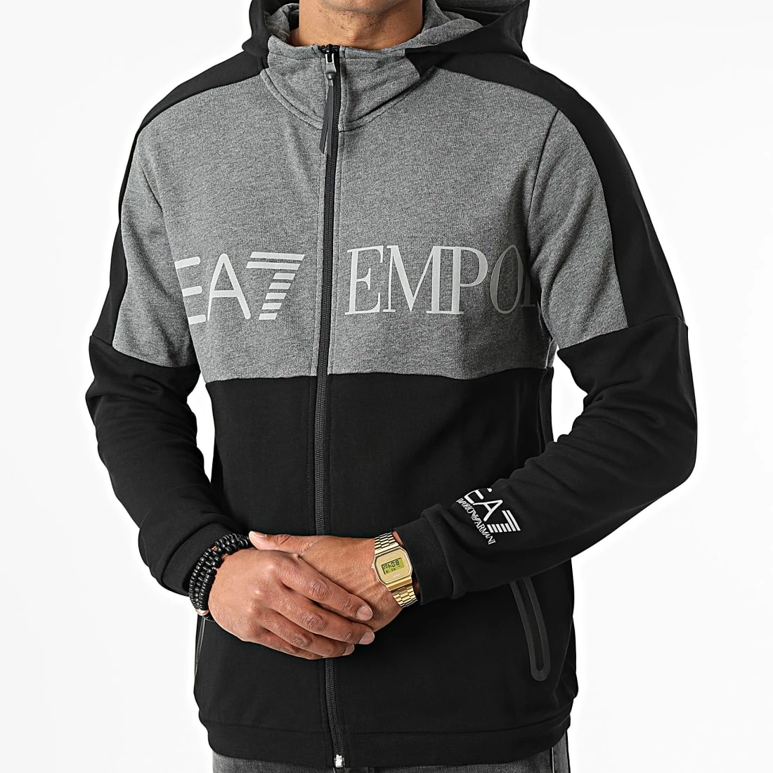 Meilleure affaire 🌟 Sweat Zippé Capuche Réfléchissant 6LPM18-PJEQZ Noir Gris Chiné de EA7 Emporio Armani 🥰 – Image 3