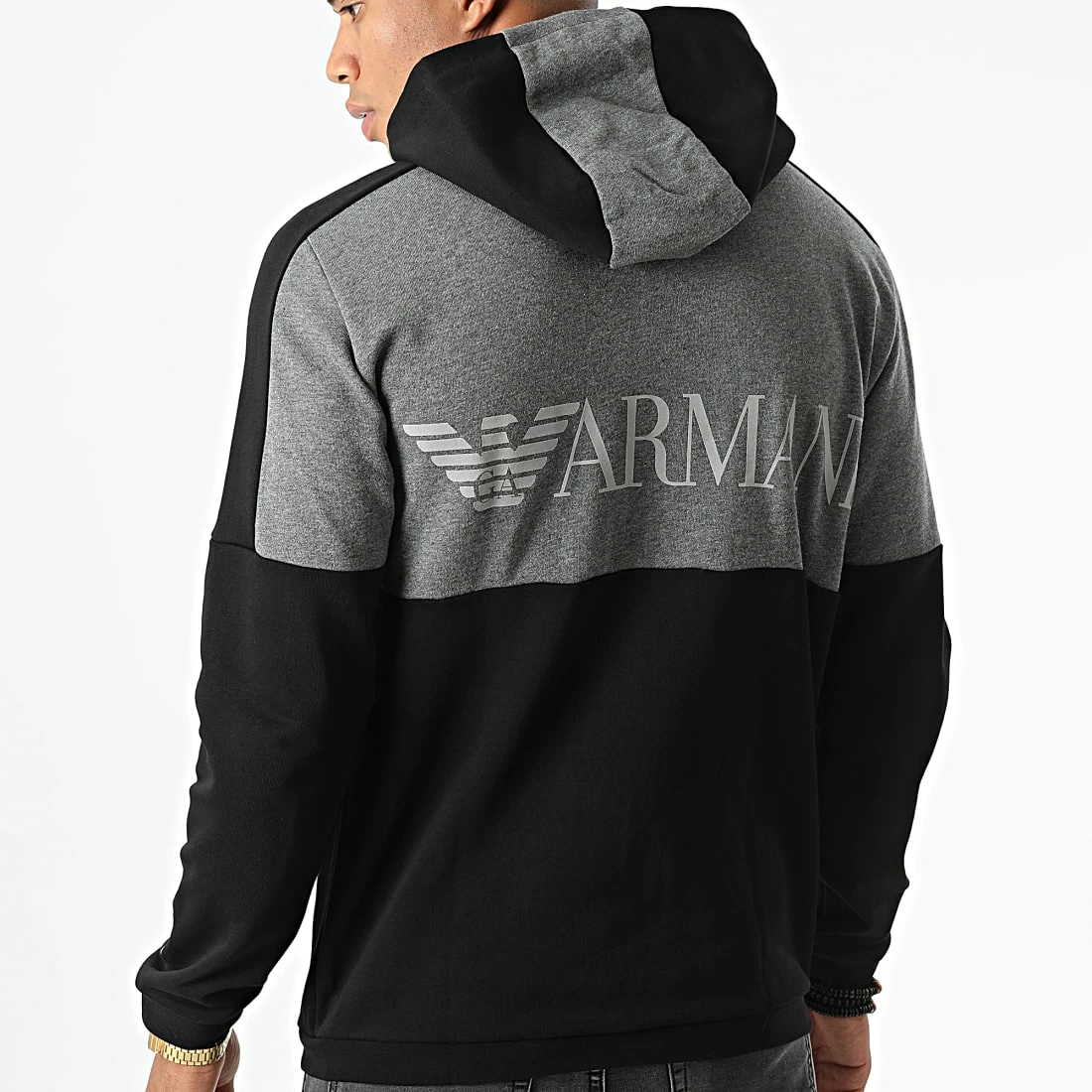 Meilleure affaire 🌟 Sweat Zippé Capuche Réfléchissant 6LPM18-PJEQZ Noir Gris Chiné de EA7 Emporio Armani 🥰 – Image 4