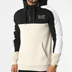 Offres 🤩 Sweat Zippé Capuche 6LPM15-PJ07Z Beige Noir Blanc Réfléchissant de EA7 Emporio Armani ✨
