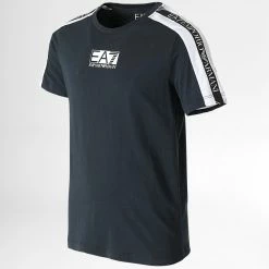 Offres 🔔 Tee 👕 Shirt A Bandes Enfant 6LBT57-BJ02Z Bleu Marine de EA7 Emporio Armani ✔️