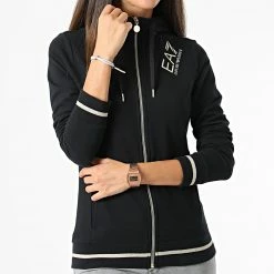 De gros 🎁 Sweat Capuche Zippé Femme 6LTM07-TJCQZ Noir de EA7 Emporio Armani 😀