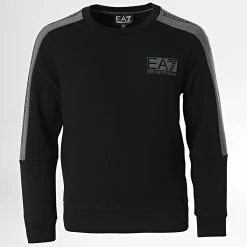 Vente flash 😀 Sweat Crewneck A Bandes Enfant 6LBM62-BJEXZ Noir de EA7 Emporio Armani 👍
