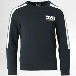 Promo 🥰 Sweat Crewneck A Bandes Enfant 6LBM62-BJEXZ Bleu Marine de EA7 Emporio Armani 🤩