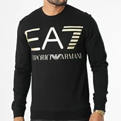 Offres 🎉 Sweat Crewneck 6LPM51-PJFGZ Noir Doré de EA7 Emporio Armani 🧨