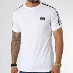 Meilleur prix 🧨 Tee 👕 Shirt A Bandes 6LPT50-PJ02Z Blanc de EA7 Emporio Armani 🛒