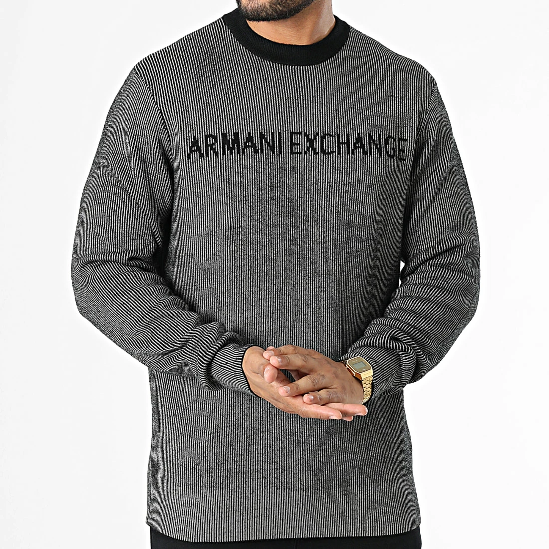 Offres 🥰 Pull A Rayures 6LZM2M-ZM2CZ Noir Gris de EA7 Emporio Armani 🧨 – Image 3