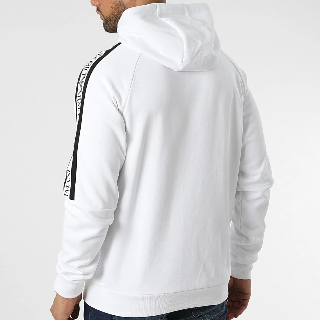 Remise 🧨 Sweat Capuche Zippé A Bandes 6LPMAC Blanc de EA7 Emporio Armani 💯 – Image 4