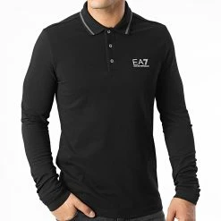 Meilleure vente 😉 Polo Manches Longues 8NPF07-PJ04Z Noir de EA7 Emporio Armani 🤩