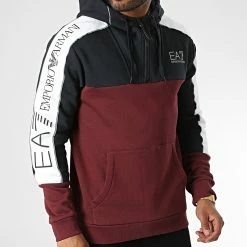 Top 10 🎁 Sweat Capuche A Bandes 6LPM15 Bordeaux Blanc de EA7 Emporio Armani ✔️