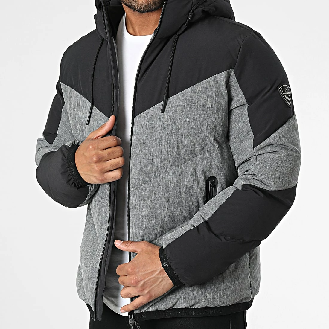 De gros 🎉 Doudoune Capuche 6LPB21-PN1BZ Gris Chiné Noir de EA7 Emporio Armani 🎉