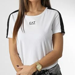 Coupon ⌛ Tee 👕 Shirt A Bandes Femme 6LTT18 Blanc de EA7 Emporio Armani 😍