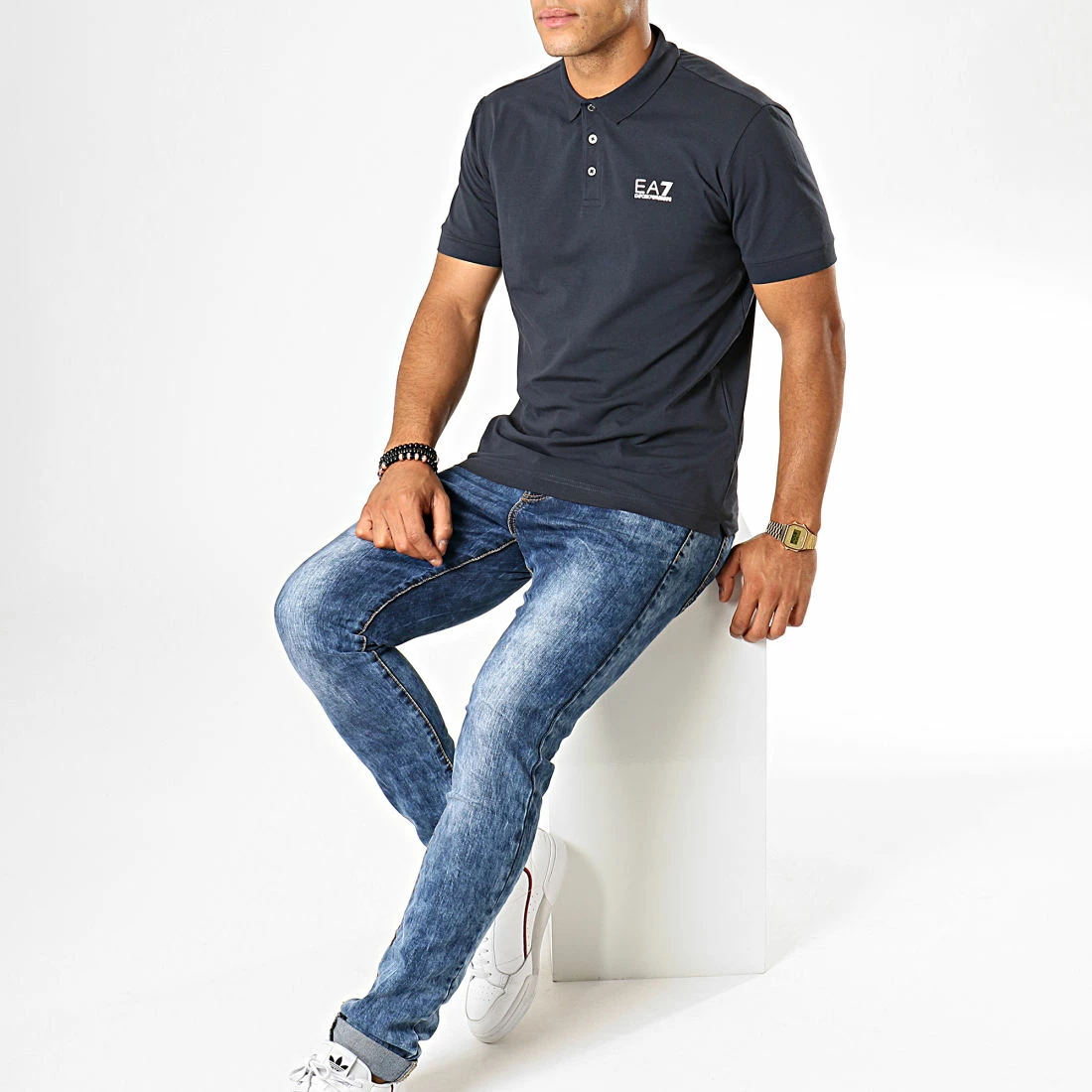 Sortie đ Polo Manches Courtes 8NPF04-PJM5Z Bleu Marine Argenté de EA7 Emporio Armani â€ïž â Image 2