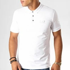 Nouveau 🛒 Polo Manches Courtes 8NPF04-PJM5Z Blanc Argenté de EA7 Emporio Armani 😉