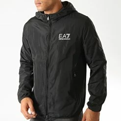 Vente flash 😀 Veste Zippée Capuche 8NPB04-PNN7Z Noir Argenté de EA7 Emporio Armani ❤️